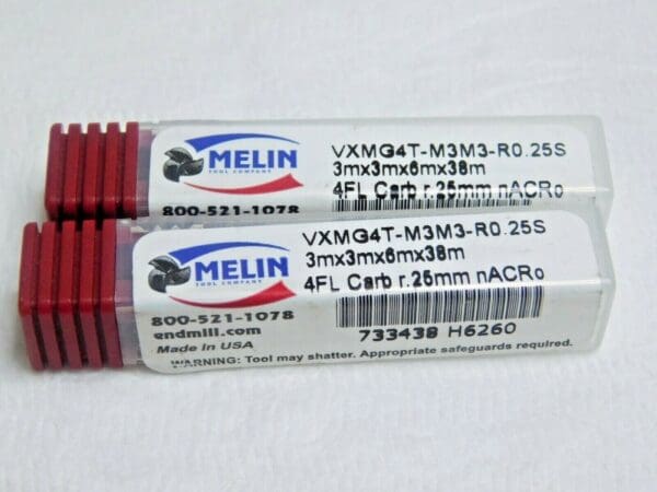 MELIN Carbide End Mill 3MM x 3MM x 6MM x 38MM 4FL VXMG4T-M3M3-R0.25S Qty 2 H6260