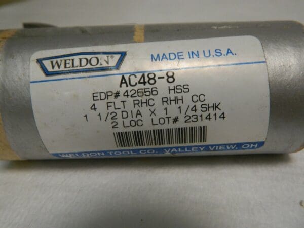 Weldon End Mill AC48-8 HSS 4F RH CC 1-1/2" x 1-1/4" x 2" x 4-1/2" 42656