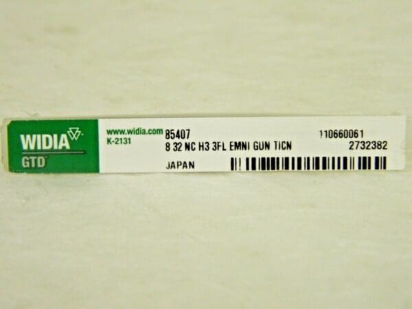 Widia GTD Spiral Point Tap #8-32 UNC 3FL H3 TiCN Vanadium HSS QTY 2 85407