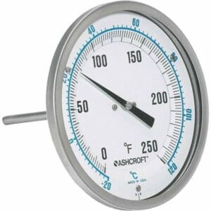 Ashcroft 6" Stem, 0 to 250° F Bi-Metal Thermometer 50EI60R120-20/1