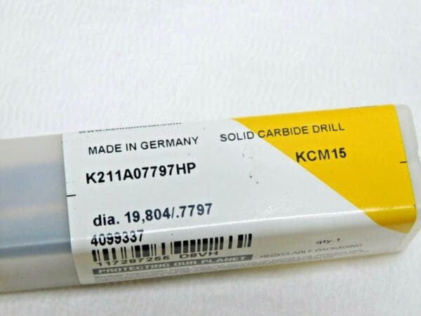 Kennametal Carbide Drill Through Coolant 0.7797" Diam K211A07797HP KCM15 4099337