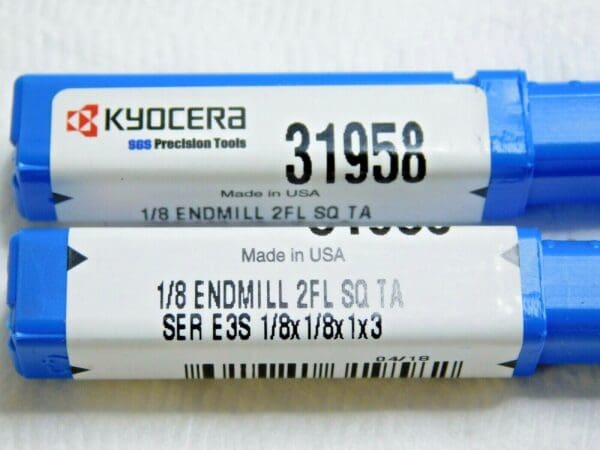 Kyocera SGS Carbide End Mills SQ RH Series 3EL AlTiN 1/8"x1"x3" 2FL QTY 2 31958