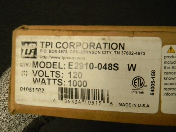 TPI 4 Ft. Electric Baseboard Heater 1000 Watt 120v E2910-048SW