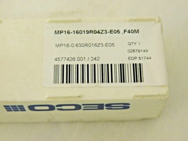 Seco Carbide Milling Tip Insert MP16-16019R04Z3-E05 Grade F40M 51744