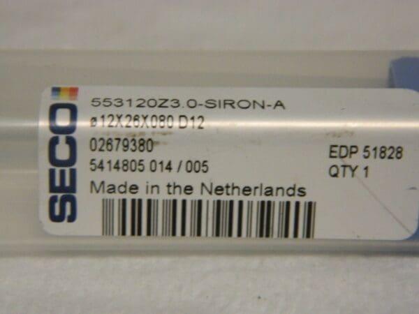 Seco Corner Chamfer End Mill 12mm Diam 3 FL SC 0.0006" Chamfer Width 51828