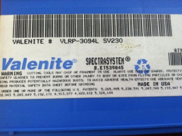 Valenite Indexable Carbide Grooving Inserts VLRP-3094L SV230 Qty. 10 USA