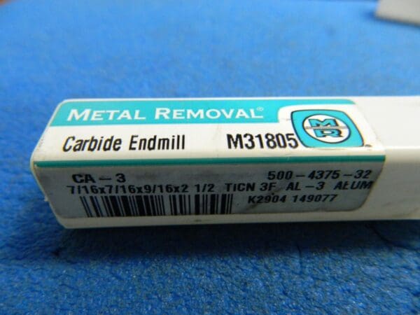 Metal Removal End Mill 7/16" x 9/16" x 2-1/2" TiCN 3F Carbide #M31805