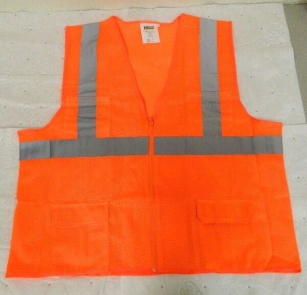 Cordova Orange Mesh Surveyor Vest Silver Stripes Zipper 6 Pack Size XXL VS270P