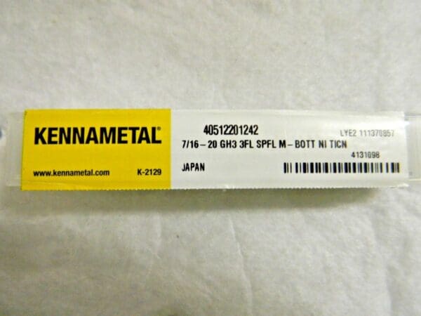 Kennametal Slow Spiral Flute Tap 7/16-20 UNF H3 3FL Vanadium HSS #4131098