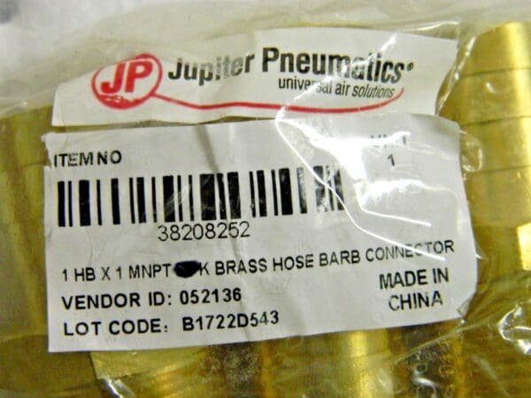 Jupiter Pneumatics Brass Hose Barb Male NPT Connectors Qty 4 2750006040JP