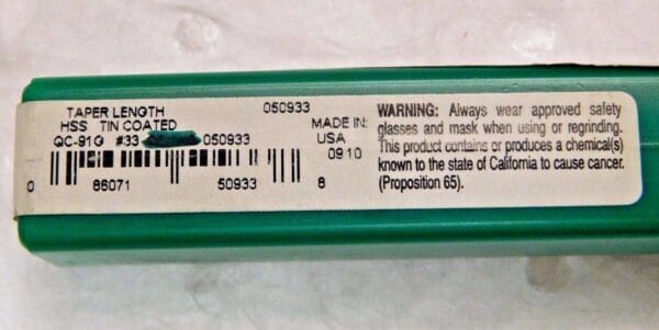 Precision Taper Length Drill QC-91G #33 0.1130" 135º HSS TiN Lot of 5 050933