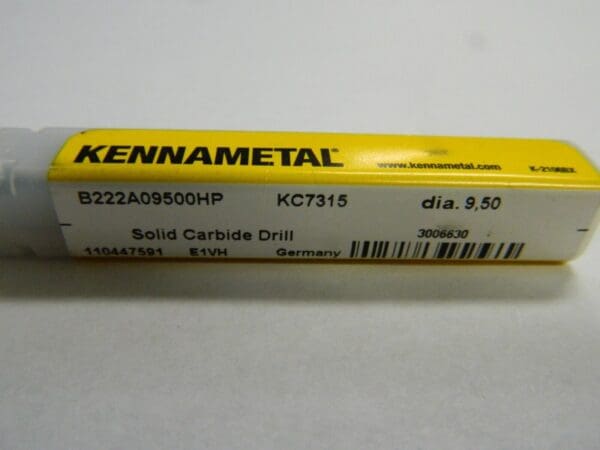 Kennametal B222A09500HP KC7315 9.50MM 2FL TiAlN Coated Solid Carbide Drill