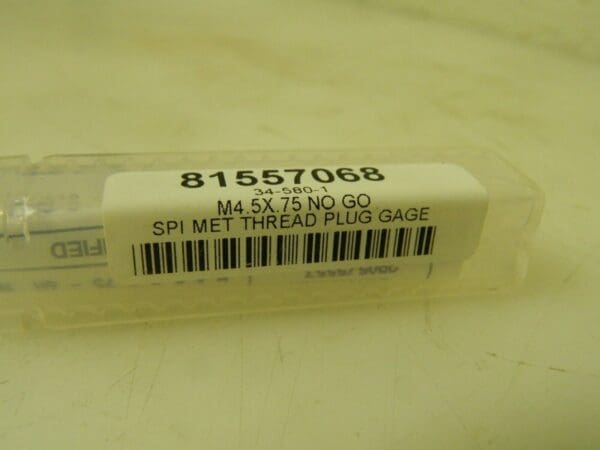 SPI Taperlock Thread Plug Gage M4.5 x .75 No Go 34-580-1