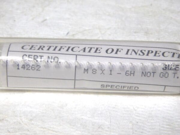 SPI Metric Taperlock Thread Plug Gage Single End M8x1 Thread NO GO 34-584-3