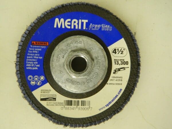 Merit Coated Flap Discs 5 Pack Diam 4-1/2" Arbor 5/8" - 11 P40 Grit 8834193906