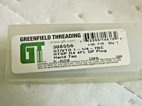 Greenfield Threading Standard Hand Tap HSS 1-1/4 - 7 UNC H4 4FL 308556