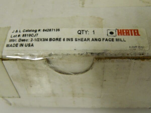 Hertel Shear & Face Mill Cutter 2-1/2" x 3/4" 6-insert 84287135