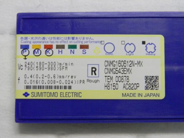 Sumitomo Carbide Turning Insert EMX Grade AC820P CNMG543