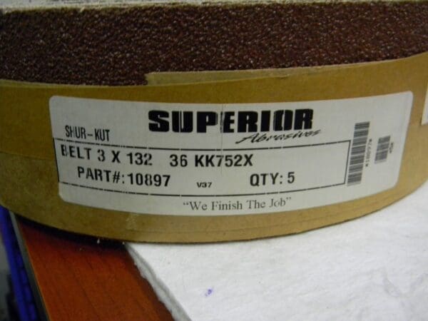 Superior Abrasives 3" W x 132" L 36 Grit Alum Oxide Belt QTY 5 10897