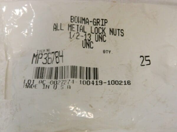 BOWMA-GRIP ALL METAL LOCK NUT 1/2-13 UNC QTY 25 MP26784