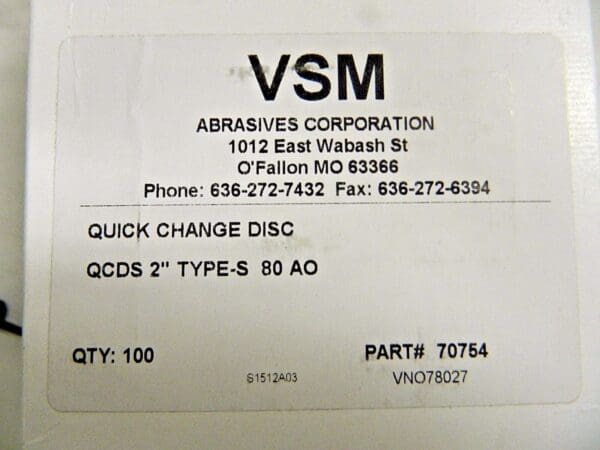 VSM Abrasives Aluminum Oxide 2" Quick Change Discs Grit 80 Qty 100 70754