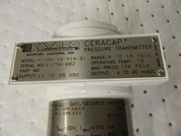 Kavlico Pressure Transmitter Sensors 15PSIG PT205-GG-D1A-B1