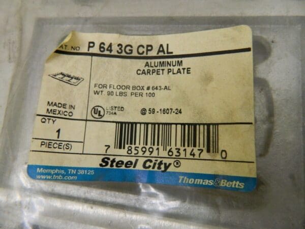 Thomas & Betts Carpet Plate for Floor Boxes 3-Gang 10-5/8" x6-1/8" P 64 3G CP AL