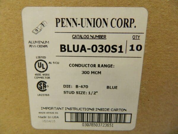 Penn Union Compression Lugs 10 Pack BLUA-030S1