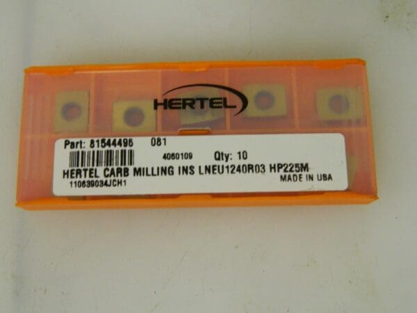 Hertel Carbide Milling Insert LNEU1240 HP225M Grade Qty 9 81544496