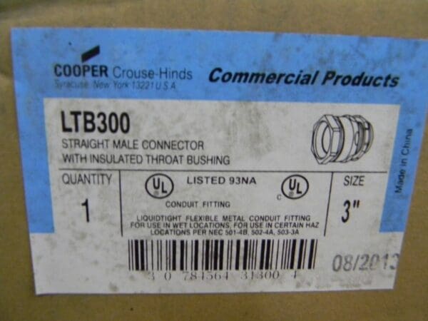 Cooper Straight Threaded Liquidtight Connector 3" Trade LTB300