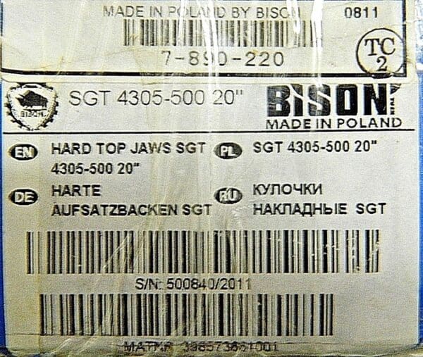 Bison Toolmex Bison Hard Top Jaw for 20" Independent Chuck Qty 1 Pc 7-890-220