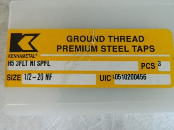 Kennametal 1/2-20 UNF 3 Flute H5 HSS Slow Spiral Flute Tap QTY 3 1434252