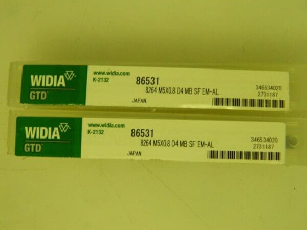 Widia Semi-Bottoming Chamfers EM-AL 45º Series 8264 M5x0.8 D4 QTY 2 86531