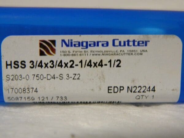 Niagara Cutter 3/4" x 2-1/4" x 3/4" x 4-1/2" 2 Fl HSS Square End Mill N22244