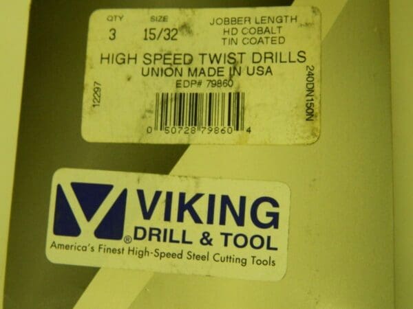 Viking Twist Drill 15/32" Jobber Length TiN Coated HD Cobalt QTY 3 79860