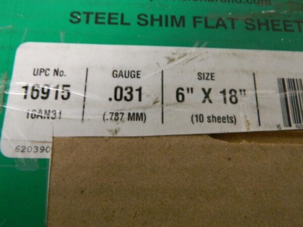 Precision Brand Shim Sheet Stock 18" Long x 6" Wide x 0.031" Thick Qty 10 16915