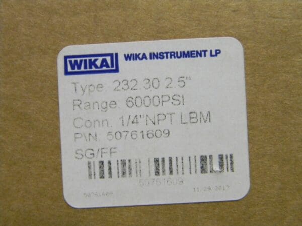 Wika Pressure Gauge Lower Back Connection Mount 50761609