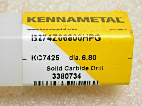 Kennametal Carbide Drill Coolant Through 6.8mm 2FL B274Z06800HPG KC7425 3380734