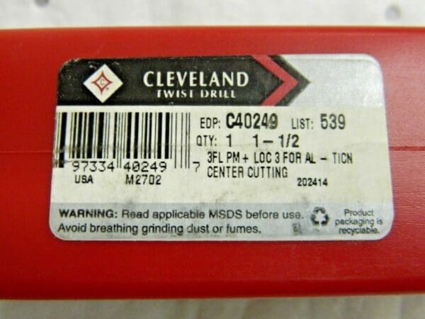 Cleveland Corner Radius End Mill Single End Center Cutting 1-1/2"D 3FL C40249