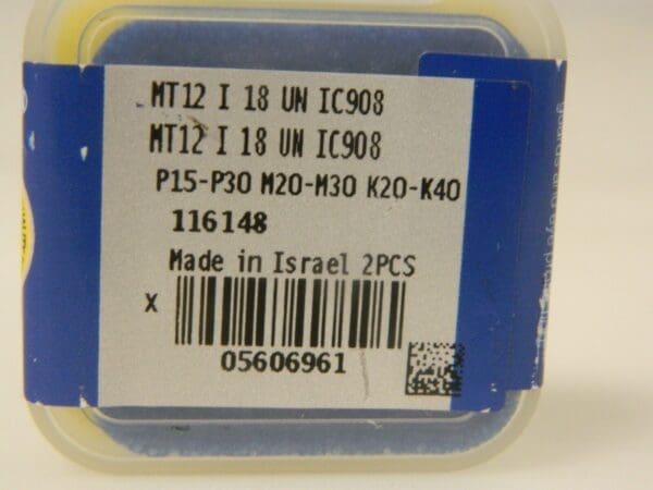 Iscar Thread Mill Insert 18 TPI Internal Thread UN Standard MT12 IC908 5606961