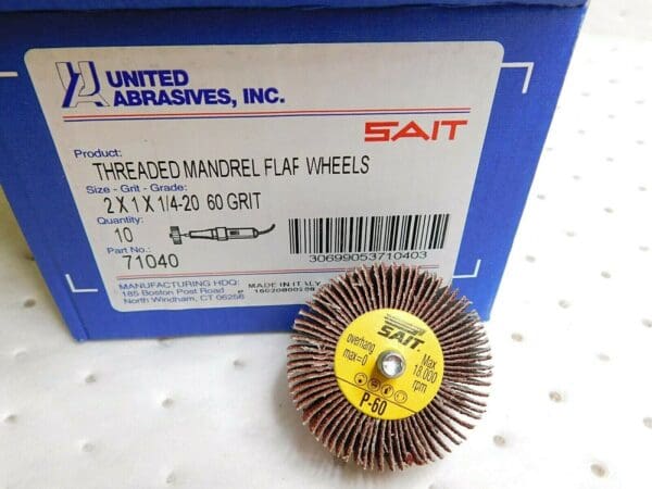 Sait Unmounted Flap Wheel Aluminum Oxide 2" x 1" x 1-1/4-20 60 Grit Qty 10 71040