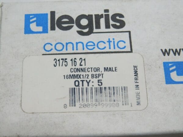 Legris Male Connector Push-to-Connect Fittings 16mm x 1/2 BSPT QTY 5 3175 16 21