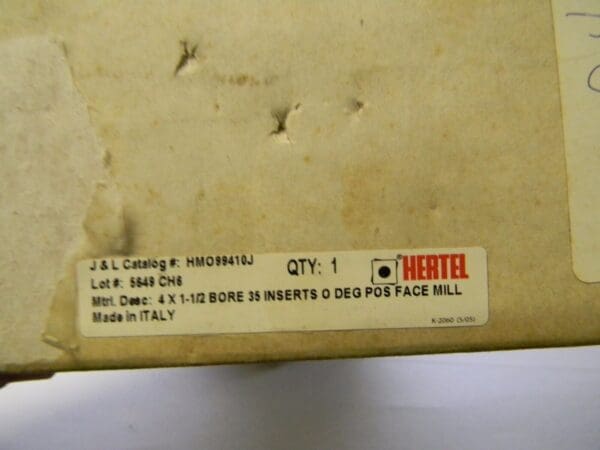 Hertel Face Mill 4" x 1-1/2" 35 Insert 0° Positive HMO99410J