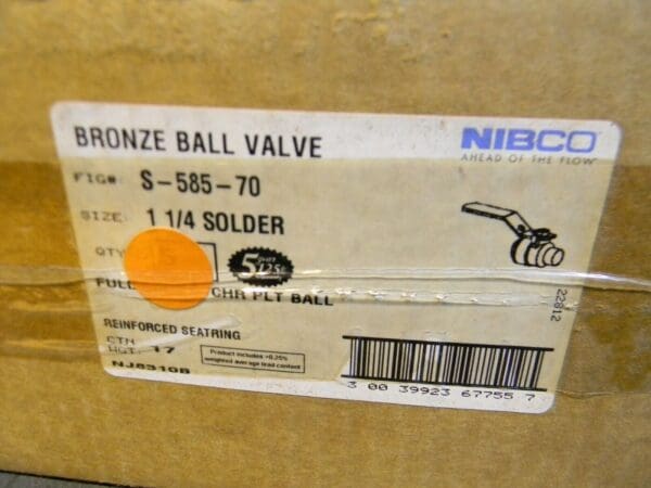 Nibco Standard Full Port Bronze Ball Valve 1-1/4" Pipe 600 PSI Max. S-585-70