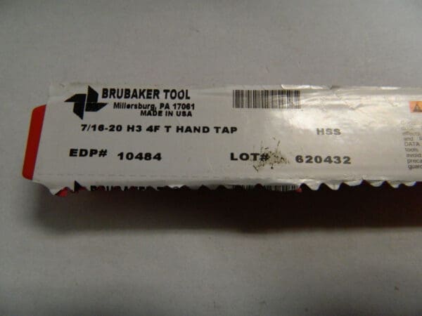 Brubaker Tool Series 7/16-20 H3 HSS 4FL Hand Tap Qty 2 10484 106