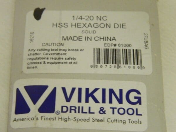 Viking Drill & Tool Hex Rethreading Die 1/4-20 UNC 19/32" Hex HSS 61060