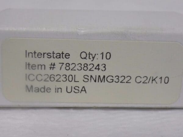 Interstate Carbide Turning Inserts SNMG322 Grade I22 #78238243