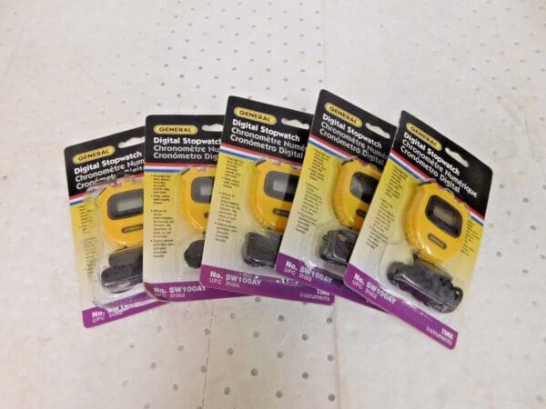 General Digital Count Stopwatch and Clock 4 Functions Yellow Lot of 5 SW100AY