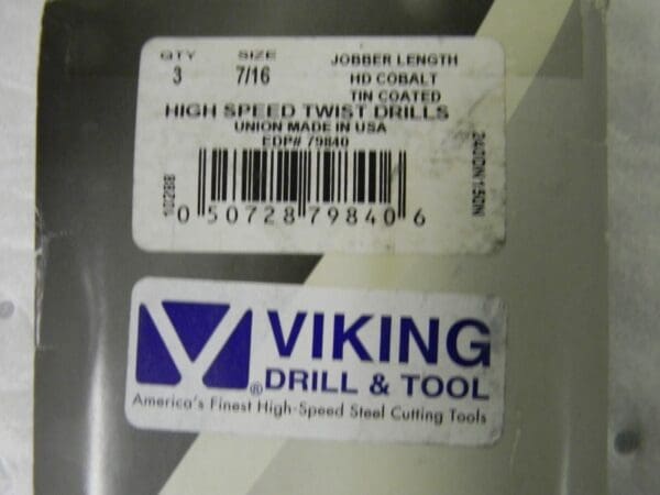 Viking Drill & Tool Cobalt TIN Jobber Length Drill 7/16” 135º Qty.3 79840