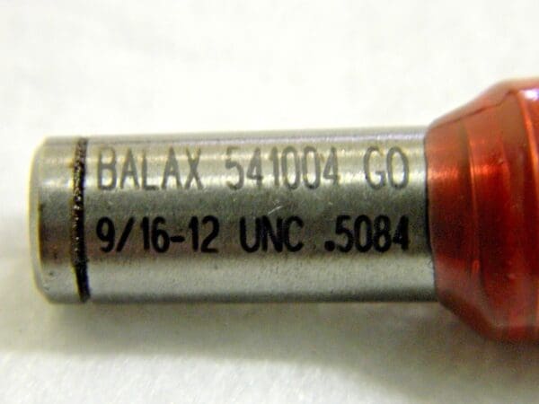 Balax Taperlock Thread Plug Go Gage Uncoated 9/16-12 UNC #90270